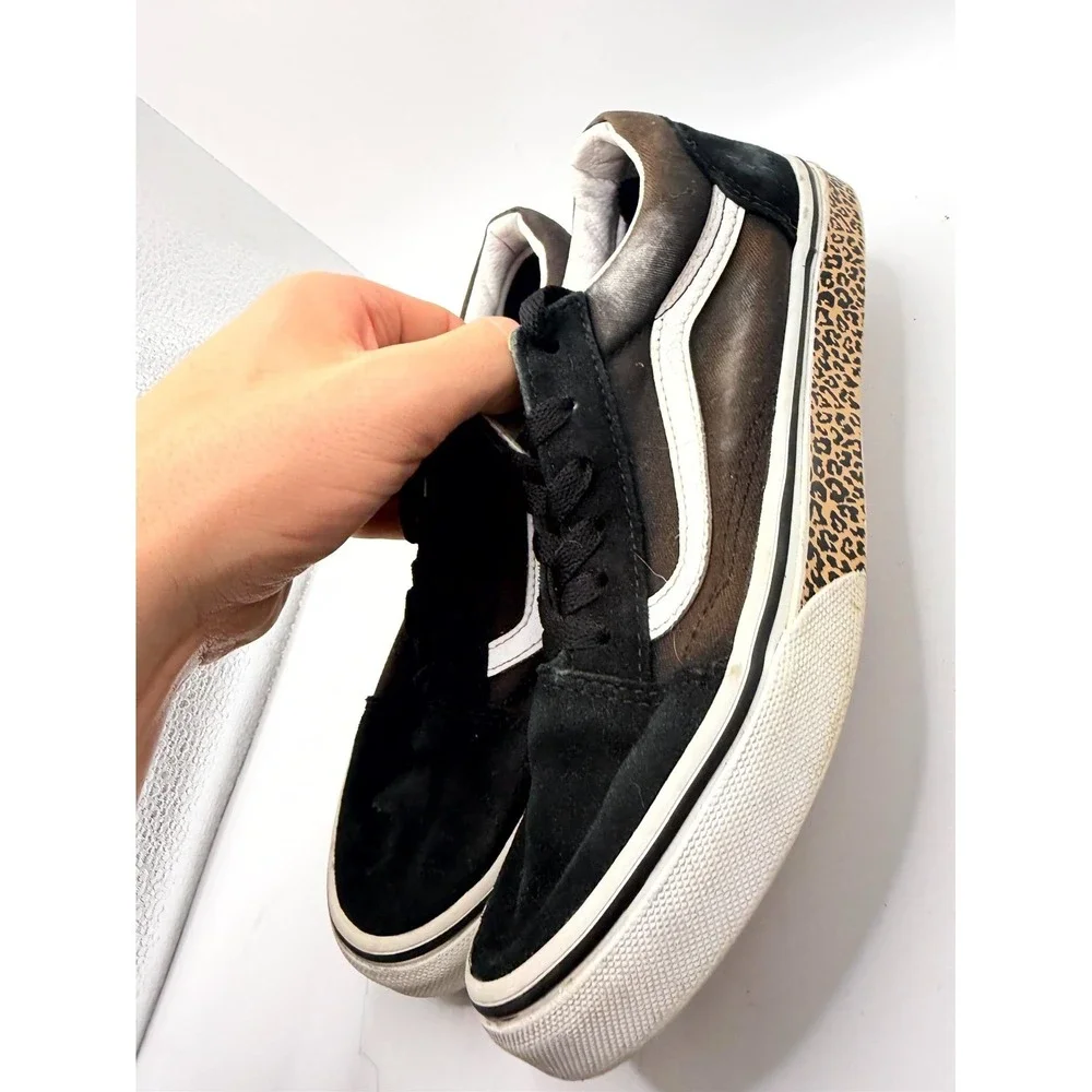 VANS Old Skool Leopard Sidewall Unisex Kids 5 Sneaker Black Low‎ Top Skate Shoes